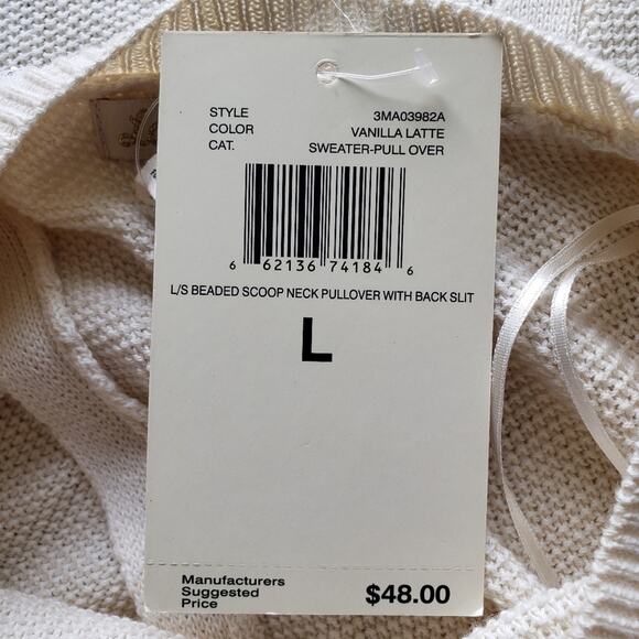 NWT Love by Design Embellished Neckline Split Back Cream Knit Sweater Large - Picture 11 of 12